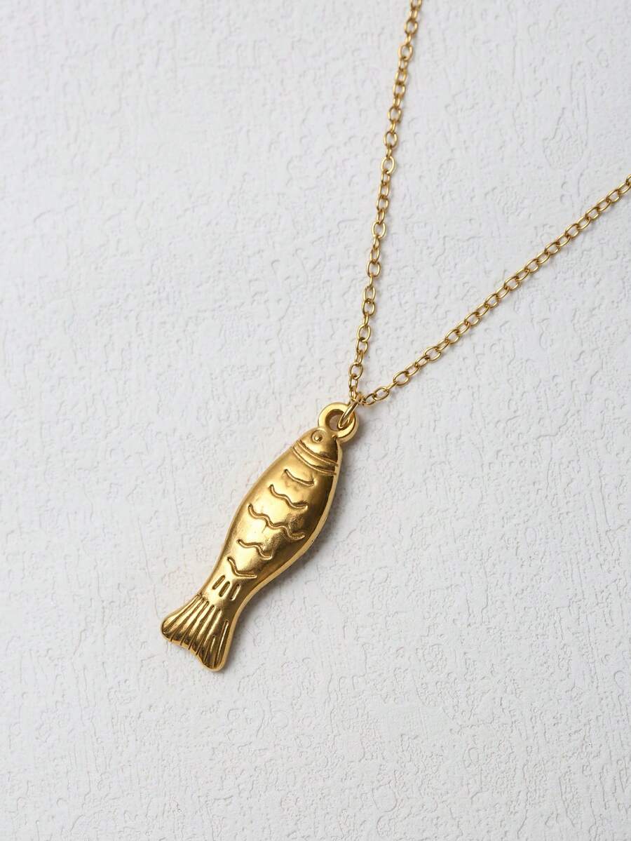 1 chiếc dây chuyền mặt hình cá cổ điển bằng thép không gỉ mạ vàng 18K, dây chuyền chủ đề sinh vật biển, thích hợp cho kỳ nghỉ hè, du lịch, tiệc bãi biển. - Vàng - Xem 1