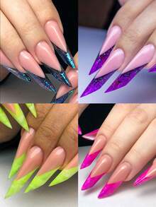 120片/盒凝胶美甲贴纸套装，预成型假指甲，适用于凝胶抛光，易于卸除的延长亚克力指甲贴纸，水晶指甲模具（无需纸模），适用于快速UV/LED延长，双头延长工具，按压式指甲贴纸，美甲用品 - 淺粉色 - 查看 5