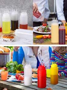 1/3pcs Triple Hole Squeeze Bottle For Sauces And Salads, Squeeze Sauce Bottle, Multi-Purpose Condiment Dispenser, Oil Vinegar Cruet For Kitchen Use, Seasoning Bottle, Pointed Mouth Plastic Bottle, Kitchen Utensils, Kitchen Supplies, Kitchen Stuffs,School Supplies