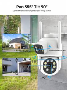 1pc 2MP+2MP Dual Len Wireless Outdoor Security Camera,Smart PTZ Home Surveillance Cameras With 2.4/5Ghz Wifi,Indoor CCTV IP Cameras,Auto Tracking,Alarm And Color Night Vision, Pan Tilt Rotation, Video Network Camera System Supports Two-Way Audio