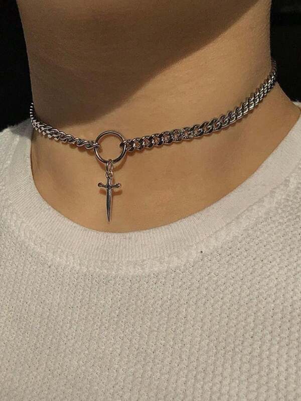1pc Punk Style Round Adjustable Knife Pendant Necklace, Casual Chic Fashion For Men & Women Daily Wear
