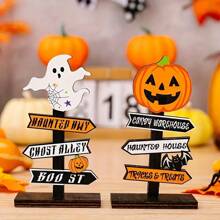Modernes hölzernes Schreibtischschild für Halloween – hölzernes Kürbisdekor mit witzigem Spruch, geeignet als Dekoration für Zuhause und Partys, hölzernes Standrequisit, englischer Text, Mehrzweck-Feiertagsdekoration