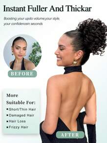 Large Curly Messy Bun Hair Piece Elastic Drawstring Ponytail Loose Wavy Short Ponytail Extension Synthetic Hair Tousled Fake Hair Bun For Women Daily Use
