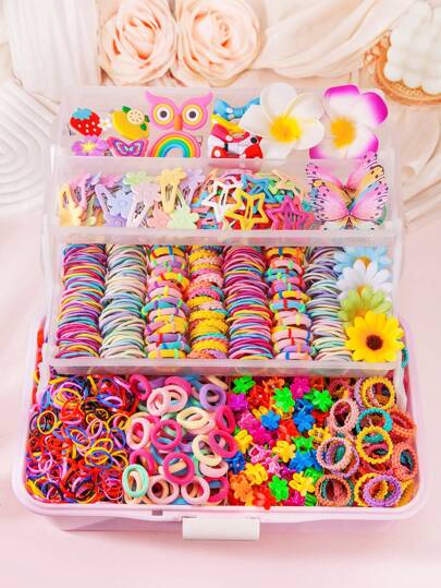 628pcs/Set Multicolor Bow Hair Clips, Fashion Minimalist Elastic Hair Ties, Ponytail Holders, Gift Set For Girls, Daily & Party Use