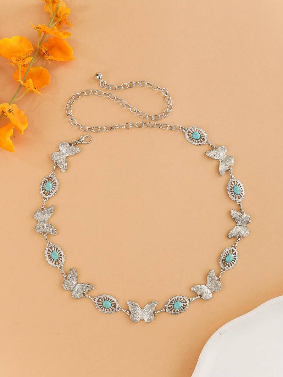 时尚金属腰链，百搭细腰带，可装饰连衣裙、衬衫和女士腰带 - 銀色蝴蝶 - 查看 1