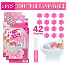 42 Count Fresh Flower Gel Stamp Toilet Cleaner, Air Freshener, Fresh Bathroom Toilet Cleaning Gel Stamp, Helps Keep Toilet Clean, Prevents Scale And Toilet Ring, 6 Fragrance Options, Includes 1 Dispenser And 4 Gels - Floral - 查看 1
