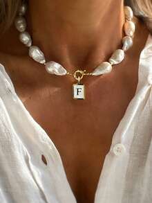 This Elegant And Luxurious Pearl Baroque Necklace Comes With A Letter Pendant, Designed Specifically For Women. This Letter Necklace Is High-End And Sexy, Making It A Beautiful Gift For Women During The Holidays. - Multicolor - View 12