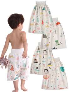 قطعة واحدة من تنورة تدريب الحفاضات المقاومة للماء، تصميم سحاب مخفي، شورت حفاضة قابل للتنفس ممتص، مناسب للأطفال الصبية والبنات، ملابس داخلية عالية الخصر، بنطلون تدريب الأطفال على التبول ومنع التبول اللاإرادي في الليل، مناسب لأطفال من عمر 4-8 سنوات (نمط عشوائي) - متعدد الألوان - مشاهدة 1