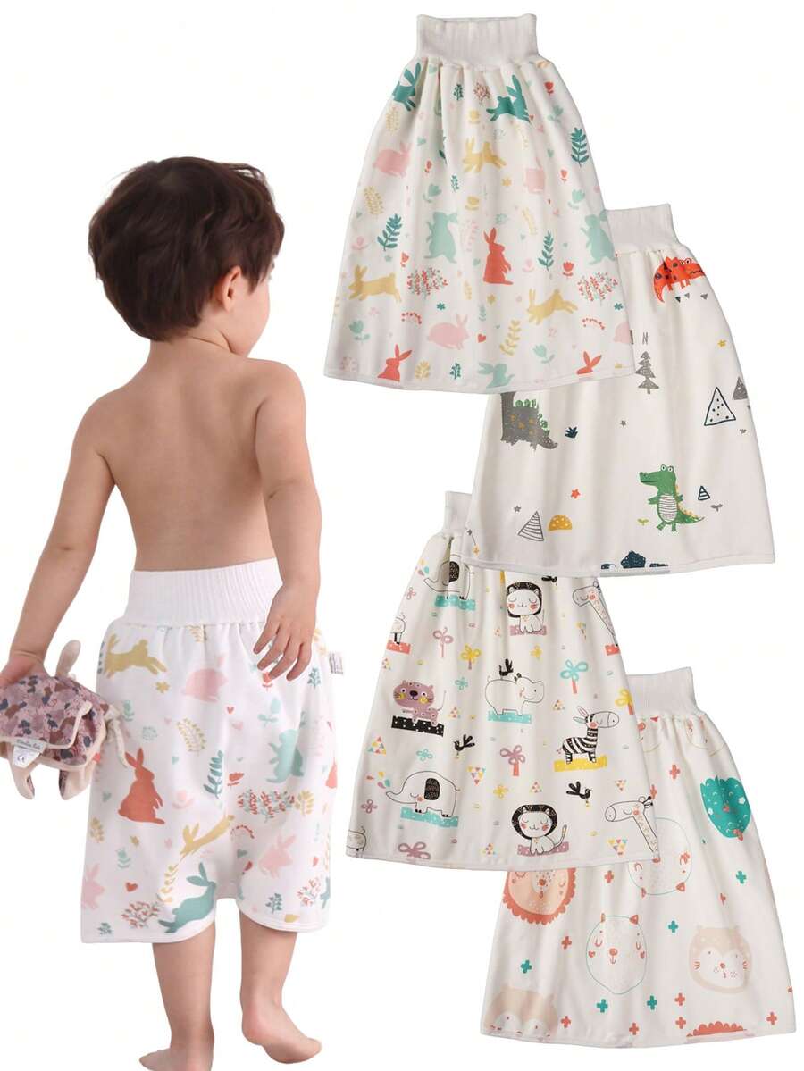 قطعة واحدة من تنورة تدريب الحفاضات المقاومة للماء، تصميم سحاب مخفي، شورت حفاضة قابل للتنفس ممتص، مناسب للأطفال الصبية والبنات، ملابس داخلية عالية الخصر، بنطلون تدريب الأطفال على التبول ومنع التبول اللاإرادي في الليل، مناسب لأطفال من عمر 4-8 سنوات (نمط عشوائي) - متعدد الألوان - مشاهدة 1