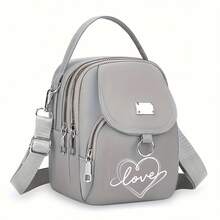 1pc Women's Nylon Shoulder Bag With Heart And Love Letter Pattern- Casual Mini Crossbody With Adjustable Strap, Multi-Layer, External Headphone Hole, Solid Color, Secure Zip Closure, Small Crossbody Bag , Valentine's Day - Multicolor - View 10