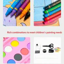 150 pièces Set de peinture pour enfants, Fournitures d'art dans une boîte colorée, Set d'outils de peinture, dessin et écriture, comprenant des pinceaux, crayons, stylos aquarelle, crayons de couleur, ciseaux, règle, jouets de dessin Montessori, cadeau scolaire, anniversaire, Noël, Halloween, Pâques, Thanksgiving