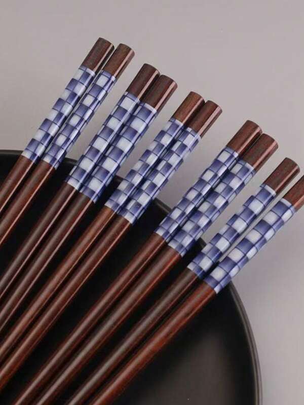 Natural Wooden Chopsticks, Antibacterial Anti-Mold Non-Slip, Japanese Style Sharp Tip Floral Ceramic Square Design, Household Printed Chopsticks,School Supplies