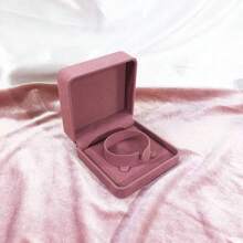 1pc New Gold-Plated Round Corner Pink Velvet Jewelry Box, Ring Necklace Bracelet Bangle Case, Fashionable Accessories Packaging