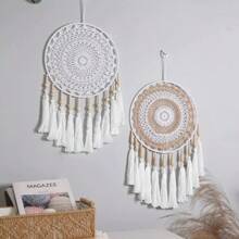 1 pezzo Acchiappasogni bohémien, decorazione da parete con nappe bianche, decorazione domestica intrecciata a mano da 30 cm/12 pollici, campanellino dell'albero della vita, accessorio per sfondo di soggiorno o sala da pranzo