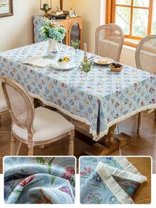 1 pièce Nappe rectangulaire à franges florales, décoration romantique minimaliste pour la cuisine, la salle à manger, les mariages et les tables de fête