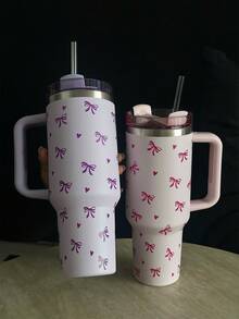 1 件 40 盎司-14 盎司不锈钢真空隔热旅行杯，带手柄、心形和蝴蝶结装饰，大容量保温/保冷杯，适用于汽车、学校、办公室、户外、健身房、家庭、女性和青少年礼物、节日礼物、生日礼物（带吸管） - 彩色 - 查看 6