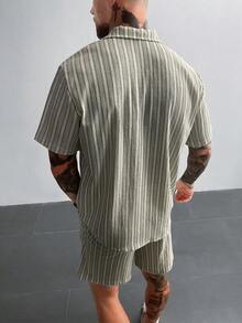 INS Style Men's 2-Piece Set Bohemian Crochet Knit Shirt & Shorts Multicolor Striped Jacquard Textured Shirt For Beach Vacation Music Festival Hawaiian Resort Wear Gift For Him, Old Money Resort Wear - Multicolor - View 9