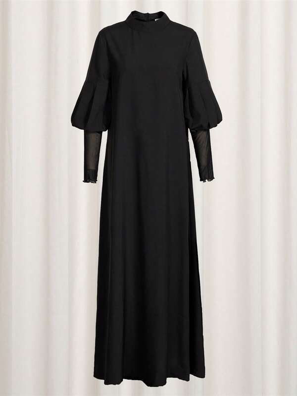 Women's Middle Eastern Dress, Solid Color High Neck Long Sleeved Extended Loose Muslim Robe