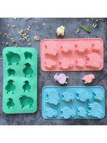 1入組有8個槽位的動物羊巧克力模具，矽膠模具，用於製作糖果餅乾果凍布丁冰塊糕點的烤模，烘焙工具，廚房小工具，廚房配件。 - 藍色 - 查看 6