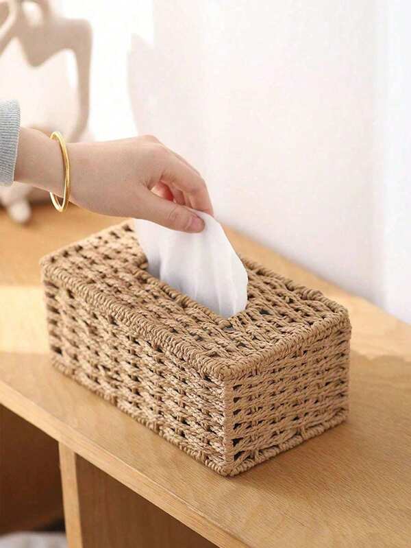 1 pièce Boîte à mouchoirs tissée à la main, style oriental zen minimaliste pour le salon, la chambre, le bureau