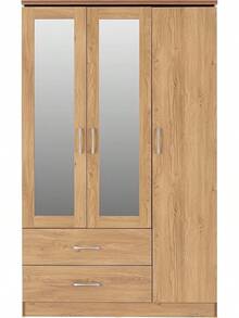 Seconique Charles 3 Door 2 Drawer Wardrobe In Oak Effect Veneer - Oak Effect Veneer With Walnut Trim - View 4