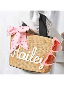 1 pieza Bolso de tela personalizado para damas, bolso de playa con decoración de cuerda personalizada, bolso con nombre, regalo para el Día de la Madre/Navidad/Cumpleaños, multiusos, gran capacidad, versátil, casual de negocios, para negocios/viajes/trabajo/oficina, útiles escolares, para adolescentes, estudiantes de secundaria, estudiantes universitarios, bolsos de hombro personalizados para mujeres, estilo casual callejero