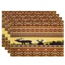 1/4/6 piezas Manteles individuales lavables de lino con estampados, salvamanteles protectores para mesa de interior y exterior, adecuados para vacaciones, fiestas, cocina