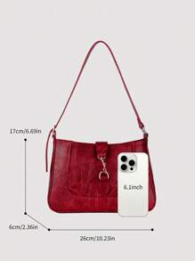 Bolsa de Ombro Minimalista Elegante de Couro PU Retrô de Cor Sólida para Mulheres, Nova Bolsa Feminina de Moda Debaixo do Braço com Decoração Metálica, Bolsa Transversal Acolchoada Borgonha Adequada para Transporte Diário, Encontros Casuais, Compras, Presente no Dia dos Namorados
