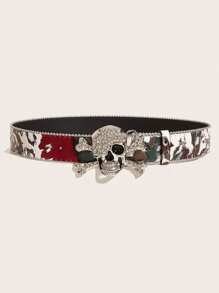 1pc Women's Multicolor Punk Y2K Gothic Skeleton Graphic Print Beaded Belt, Suitable For Daily Wear