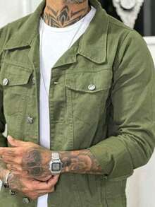 Men's Denim Jacket - Verde militar - Ver 2