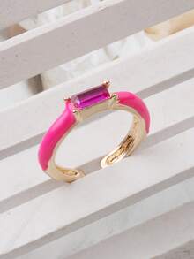 1 Open-Ended Ring Bohemian Candy Color Drip Oil Rectangle Glass Stackable Ring For Women - Statement Jewelry Gift - Geometry - View 26