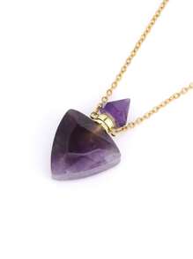 1 Peça Colar com Pingente de Frasco de Perfume de Cristal com Forma de Triângulo, Pingente de Pedra Preciosa Natural, Ametista, Quartzo Rosa, Obsidiana Negra, Difusor de Óleo Essencial, Colar Masculino e Feminino Cor Dourada, Jóias H629