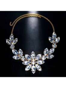 LuxstyWear Vòng cổ pha lê thủ công cỡ lớn sang trọng cho phụ nữ, thời trang gợi cảm, vòng cổ kim cương giả hình vuông lớn, phụ kiện - Bạc - Xem 10