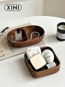 1pc Vintage Desktop Wooden Storage Box, Solid Wood Jewelry Cosmetic Organizer Tray, Entryway Catchall Decor Holder Back To School