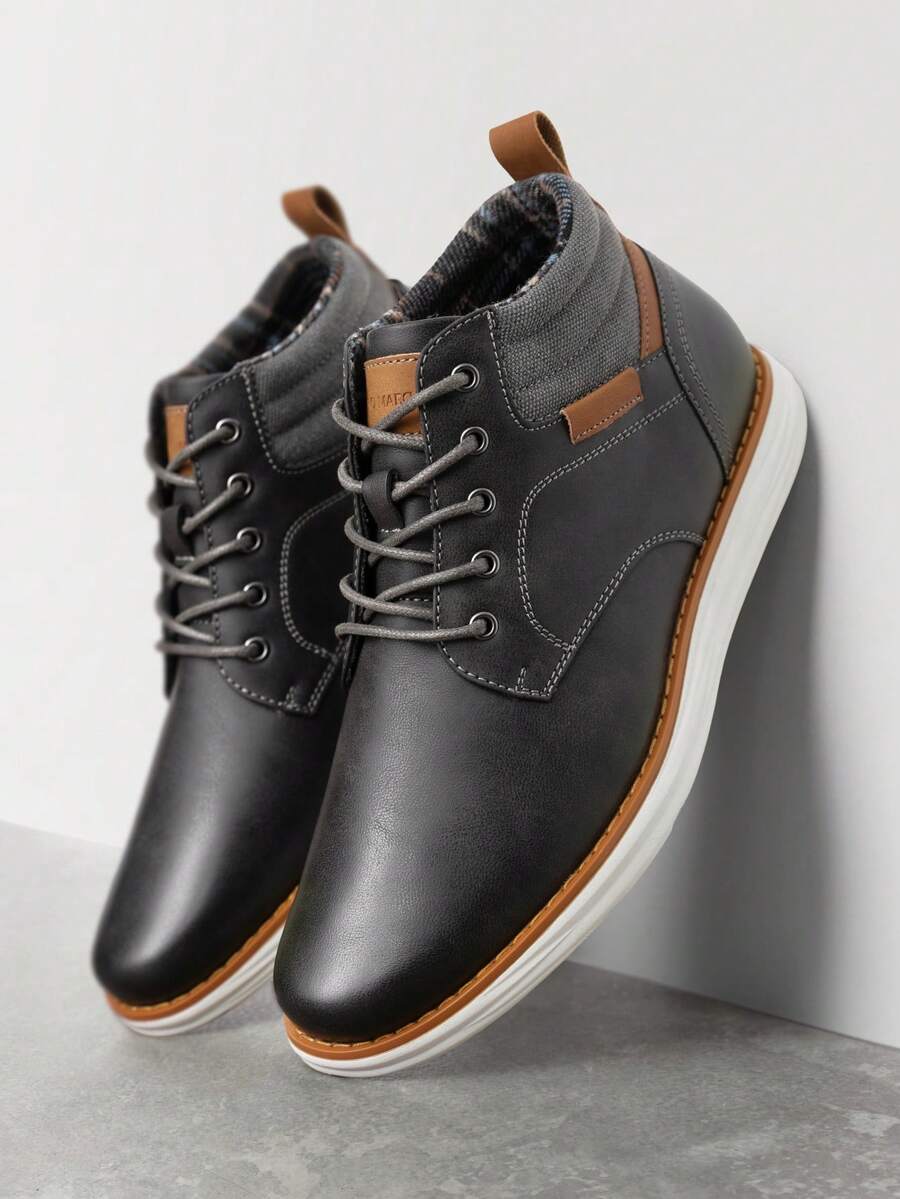 Men's  Mid Top Chukka Sneakers Lace Up Dress Boots Business Casual Shoes - Dark Grey - View 1