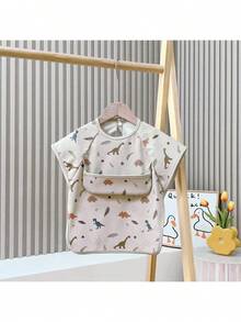 Babador infantil sem mangas, babador impermeável para alimentação de bebês, blusa reversível para comer, sem bagunça, ótimo presente para Halloween, Natal, Ação de Graças, Páscoa - Mundo dos Dinossauros - Ver 2