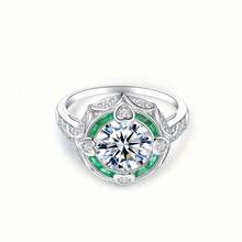 奢华优雅的圆形女王风格锆石镀铂金心形订婚戒指 - 白金 - 查看 6