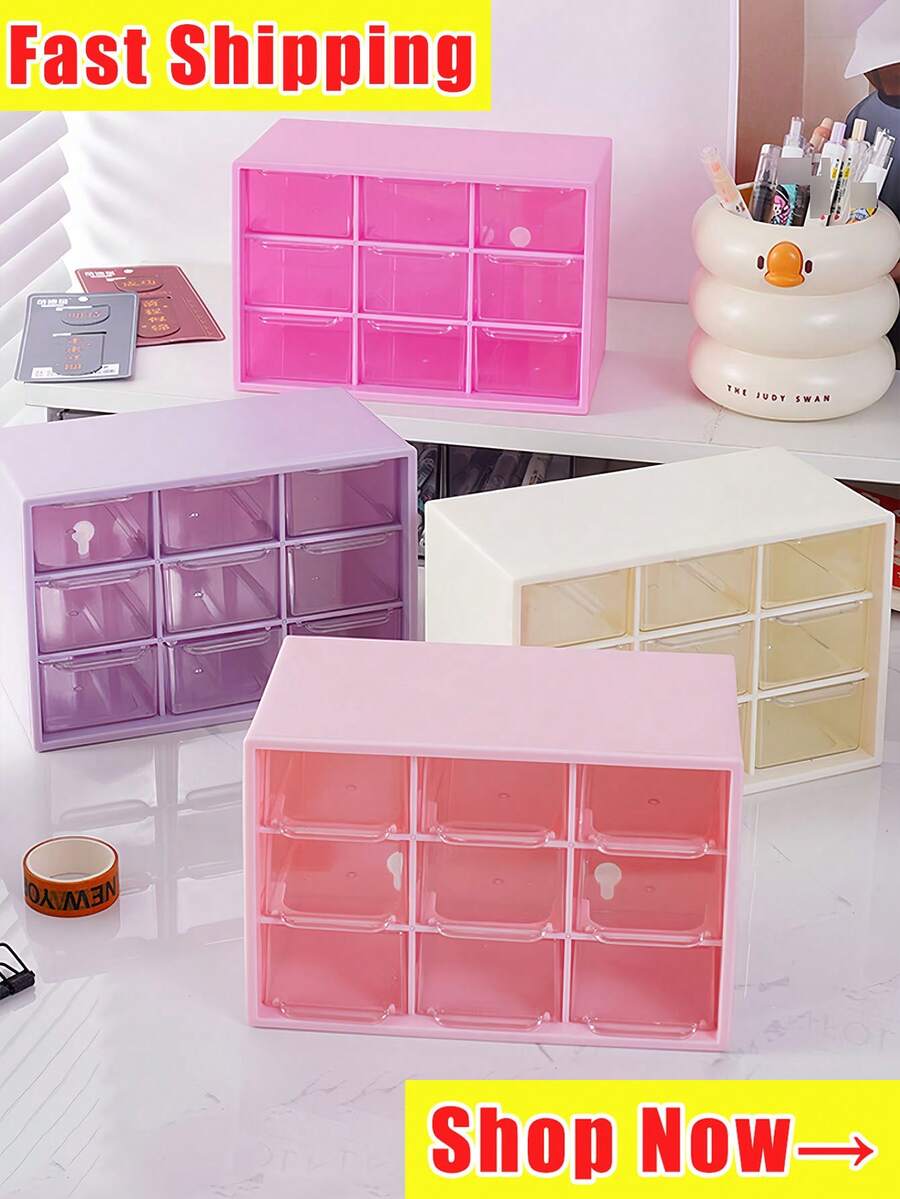 Hộp đựng trang sức để bàn dạng ngăn kéo 9 ngăn, hộp đựng trang sức nhiều lớp trong suốt, hộp đựng trang sức dạng ngăn kéo chống bụi và giúp sắp xếp đồ trang điểm/trang sức/đồ dùng lặt vặt một cách ngăn nắp.