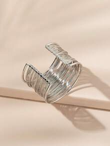 1pc Simple Metal Open Cuff Bracelet, Suitable For Daily Wear - Silver - View 2