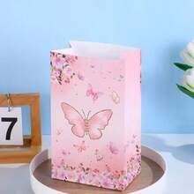 10pcs Butterfly Print Gift Paper Bags, Suitable For Romantic Creative Holiday Gift Wrapping Rectangular Handle Bags