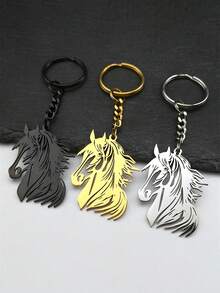 嘻哈马小马头动物钥匙扣 男女不锈钢金色银色男包饰钥匙圈 - 彩色 - 查看 12