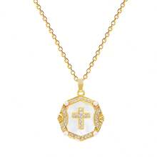 1pc Luxurious Pearl Stainless Steel Cross Titanium Chain Pendant Necklace, Arabic Style Cross Necklaces For Women, Suitable For Daily Wear Or Gift