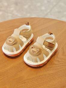 1 Pair Cute Cartoon Squeaky Shoes, Soft Bottom Comfortable Toddler Walking Shoes With Sound, Suitable For Indoor/Outdoor Baby Practice Walking, Fashionable & Minimalist Sandals - Khaki - View 7