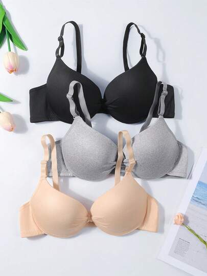3Pcs/Set Girls Teen Girls Push Up Bra, Thin Padding Underwear, Comfortable And Breathable For Girls In The Developmental Period, Suitable For 13-15 Years