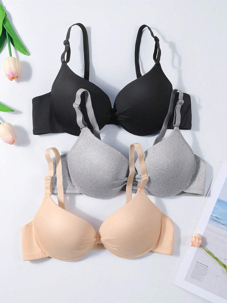 3Pcs/Set Girls Teen Girls Push Up Bra, Thin Padding Underwear, Comfortable And Breathable For Girls In The Developmental Period, Suitable For 13-15 Years