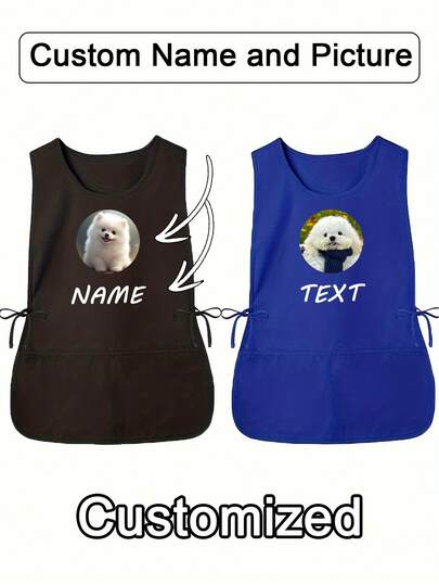 1PC Personalized Round Photo Custom Hair Stylist Apron, Customized Kitchen Cooking Apron,2-Pocket Quick-Dry Apron For Home For Men And Women, Modern Polyester Oil-Proof Apron,Quick-Dry, Solid Color, Kitchen And Home Use Custom Cooking Utensils With Text And Personalized Photo,Washing Gloves