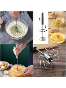 1 pièce Outil de mélange rotatif semi-automatique pour gâteau DIY. Mélangeur semi-automatique en acier inoxydable, outil multifonction pour le ménage, convient pour fouetter, mousseur à lait, mélangeur à pression manuelle