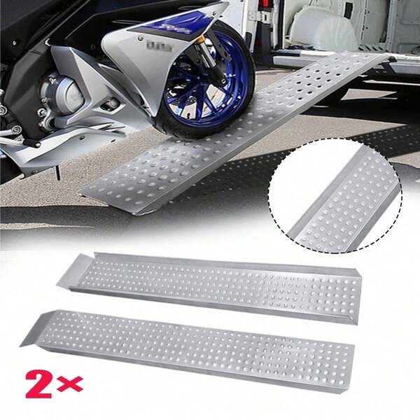 TATIVALO 2X Auffahrrampe bis 400kg Belastbar, Verzinkter Stahl Antirutsch Laderampe Verladerampe Rampe 160 * 22,5 * 4,5cm Silber Auffahrschiene für Auto Motorrad ATV PKW