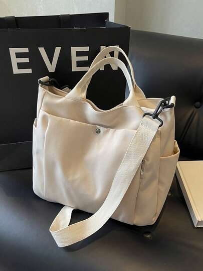 1pc Fashionable Minimalist Casual Canvas Tote Bag, Large Capacity Shoulder Bag Suitable For Women Vacation & Outing