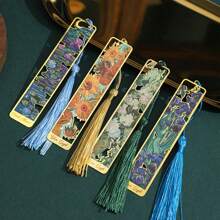 1 Metal Bookmark With Tassels, Gold Hollow Bookmark, Van Gogh Oil Painting Themed Bookmark, Reading Accessory Gift, Suitable For Book Lovers, Writers, Readers, Students, Teenagers, Men, Women, And Adults. This Is The Perfect Gift For Family Or Friends. Back To School Supplies